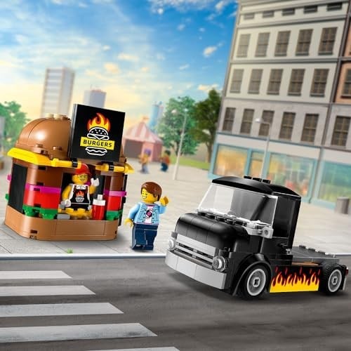 LEGO City Hamburger Kamyonu 60404-5 Yaş ve Üstü Kız ve Erkek Çocuklar için Satıcı Mini Figürü ve Aksesuarlar içeren Araç Yapım ve Mutfak Oyun Seti, Çocuklar için Yaratıcı Hediye Fikri (194 Parça)