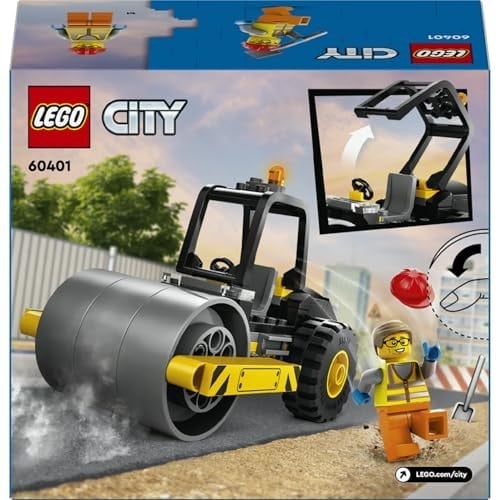 LEGO City Yol Silindiri 60401 – 5 Yaş ve Üzeri Kız ve Erkek Çocuklar için Doğum Günü Hediyesi Fikri, Kürekli ve Baretli İnşaat İşçisi Minifigürü İçeren Yaratıcı Oyuncak Yapım Seti (78 Parça)
