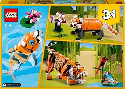 LEGO Creator 3’ü 1 Arada Muhteşem Kaplan 31129 – 9 Yaş ve Üzeri Kız ve Erkek Çocuklar için Doğum Günü Hediyesi Fikri, Kaplan, Kırmızı Panda ve Koi Balığı İçeren Yaratıcı Oyuncak Yapım Seti (755 Parça)