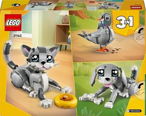 LEGO Creator 3’ü 1 Arada Oyunbaz Kedi 31163-8 Yaş ve Üzeri Çocuklar için Köpek veya Güvercin Figürüne Dönüşebilen Oyuncak Yapım Seti, Doğum Günü Hediyesi (407 Parça)