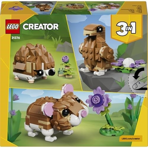LEGO Creator 3’ü 1 Arada Sevimli Hamster ile Çiçek 31376 | 7 Yaş ve Üzeri Kız ve Erkek Çocuklar için Kirpi veya Kartala Dönüşebilen Oyuncak Yapım Seti, Hediye Fikri (166 Parça)