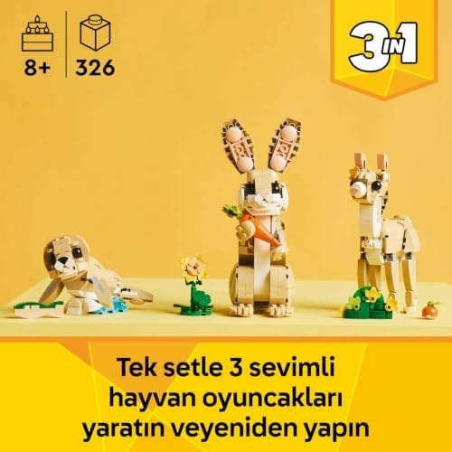 LEGO Creator 3’ü 1 Arada Sevimli Tavşan 31162-8 Yaş ve Üzeri Çocuklar için Lama ve Fok Figürüne Dönüşebilen Yaratıcı Oyuncak Yapım Seti, Doğum Günü Hediyesi (326 Parça)
