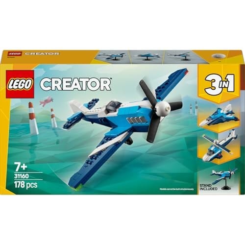 LEGO Creator 3’ü 1 Arada Uçak: Yarış Uçağı 31160-7 Yaş ve Üzeri Çocuklar için Jet veya Helikoptere Dönüşebilen Oyuncak Yapım Seti, Doğum Günü Hediyesi (178 Parça)