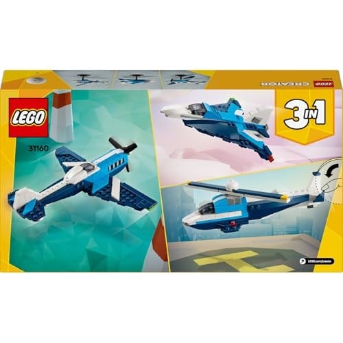 LEGO Creator 3’ü 1 Arada Uçak: Yarış Uçağı 31160-7 Yaş ve Üzeri Çocuklar için Jet veya Helikoptere Dönüşebilen Oyuncak Yapım Seti, Doğum Günü Hediyesi (178 Parça)