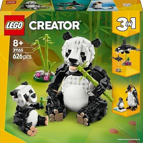LEGO Creator 3’ü 1 Arada Vahşi Hayvanlar: Panda Ailesi 31165-8 Yaş ve Üzeri Çocuklar için Orka veya Penguene Dönüşen Oyuncak Yapım Seti, Doğum Günü Hediyesi (626 Parça)