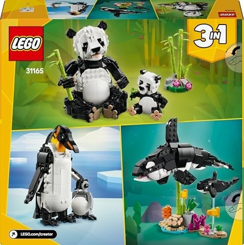 LEGO Creator 3’ü 1 Arada Vahşi Hayvanlar: Panda Ailesi 31165-8 Yaş ve Üzeri Çocuklar için Orka veya Penguene Dönüşen Oyuncak Yapım Seti, Doğum Günü Hediyesi (626 Parça)