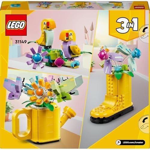 LEGO Creator Sulama Kabında Çiçekler 31149-8 Yaş ve Üzeri Çocuklar için Çizme ve Kuş Modeli Seçenekleri İçeren 3’ü 1 Arada Yaratıcı Oyuncak Yapım Seti, Doğum Günü Hediyesi Fikri (420 Parça)