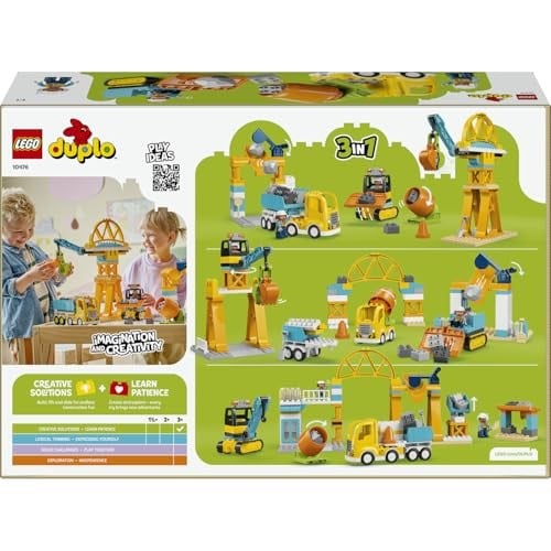 LEGO DUPLO Kasabası 3ü 1 Arada İnşaat Sahası ve Araçları 10476 | 3 Yaş ve Üzeri Kız ve Erkek Çocuklar için 2 Figür İçeren Eğitici Oyuncak Yapım Seti, Doğum Günü Hediyesi, 84 Parça