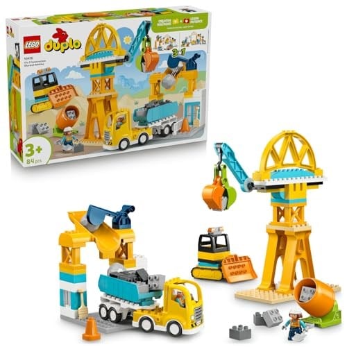 LEGO DUPLO Kasabası 3ü 1 Arada İnşaat Sahası ve Araçları 10476 | 3 Yaş ve Üzeri Kız ve Erkek Çocuklar için 2 Figür İçeren Eğitici Oyuncak Yapım Seti, Doğum Günü Hediyesi, 84 Parça