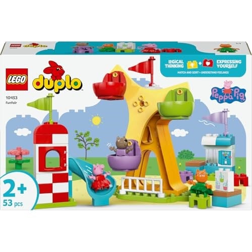 LEGO DUPLO Peppa Pig Lunapark 10453 | 2 Yaş ve Üzeri Çocuklar için Kedi ve Köpek Dahil 3 Figür İçeren Eğitici Oyuncak Yapım Seti, Hediye Fikri (53 Parça)