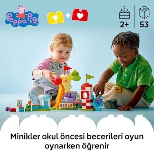 LEGO DUPLO Peppa Pig Lunapark 10453 | 2 Yaş ve Üzeri Çocuklar için Kedi ve Köpek Dahil 3 Figür İçeren Eğitici Oyuncak Yapım Seti, Hediye Fikri (53 Parça)