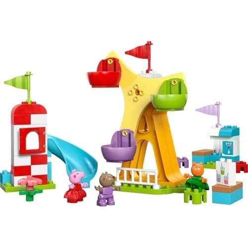 LEGO DUPLO Peppa Pig Lunapark 10453 | 2 Yaş ve Üzeri Çocuklar için Kedi ve Köpek Dahil 3 Figür İçeren Eğitici Oyuncak Yapım Seti, Hediye Fikri (53 Parça)