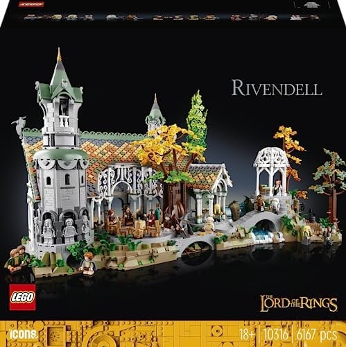 LEGO Icons YÜZÜKLERİN EFENDİSİ: RIVENDELL 10316 - Yetişkinler için Hediye Fikri, Frodo, Sam, Bilbo Baggins, Boromir, Legolas ve Gri Gandalf Dahil 15 Minifigür İçeren Model Yapım Seti (6167 Parça)