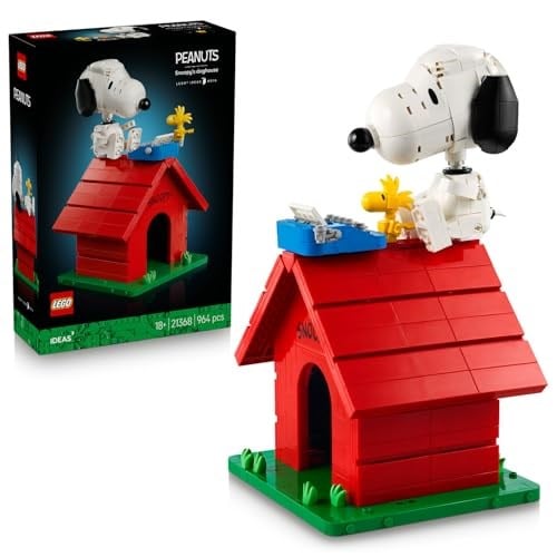 LEGO Ideas Peanuts: Snoopy’nin Köpek Kulübesi 21368 | Yetişkinler için Duruşu Ayarlanabilir Snoopy Figürü İçeren Koleksiyonluk Dekoratif Model Yapım Seti, Hediye Fikri (964 Parça)