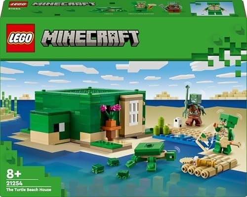LEGO Minecraft Kaplumbağa Plaj Evi 21254-7 Yaş ve Üzeri Macera Oyunları Seven Çocuklar İçin 3 adet LEGO Minecraft Minifigürü içeren Yaratıcı Oyuncak Yapım Seti, Doğum Günü Hediyesi Fikri (234 Parça)