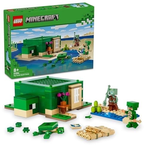 LEGO Minecraft Kaplumbağa Plaj Evi 21254-7 Yaş ve Üzeri Macera Oyunları Seven Çocuklar İçin 3 adet LEGO Minecraft Minifigürü içeren Yaratıcı Oyuncak Yapım Seti, Doğum Günü Hediyesi Fikri (234 Parça)