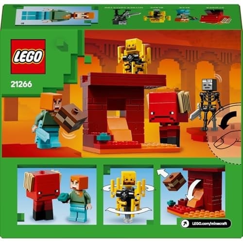 LEGO Minecraft Nether Lav Savaşı 21266 – Çocuklar için Alex Figürü, Yaratıklar, Wither Skeleton, Kılıç ve Döndürülen Blaze İçeren Yapım Seti, 6 Yaş ve Üzeri Kız ve Erkekler için Doğum Günü Hediyesi