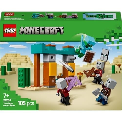 LEGO Minecraft Serseri Köylü Çöl Devriyesi 21267 – 7 Yaş ve Üzeri Kız ve Erkek Çocuklar için Pillager, Vindicatör ve Kaktüs Şövalyesi İçeren Oyuncak Yapım Seti, Rol Yapma Oyunu Doğum Günü Hediyesi