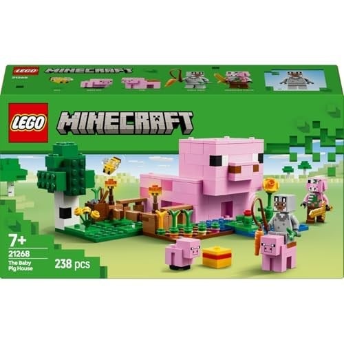 LEGO Minecraft Yavru Domuz Evi 21268 – 7 Yaş ve Üzeri Çocuklar için Kahraman Figürü, Yaratıklar ve Orman Biyomu İçeren Çiftlik Hayvanı Yapım Seti, Erkek ve Kız Çocukları için Hediye Fikri (238 Parça)