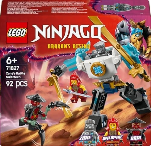 LEGO NINJAGO Zane’in Savaş Zırhı Mech’i 71827-6 Yaş ve Üzeri Çocuklar için 3 Minifigürlü Yaratıcı Oyuncak Yapım Seti, Doğum Günü Hediyesi (92 Parça)