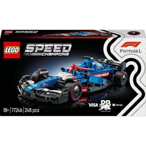 LEGO Speed Champions Visa Cash App RB VCARB 01 F1 Yarış Arabası 77246 | Yetişkinler için RB Kıyafeti ve Kanatlı Kask Giyen Sürücü Minifigürü İçeren Model Yapım Seti, Hediye Fikri (248 Parça)