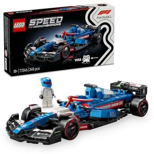 LEGO Speed Champions Visa Cash App RB VCARB 01 F1 Yarış Arabası 77246 | Yetişkinler için RB Kıyafeti ve Kanatlı Kask Giyen Sürücü Minifigürü İçeren Model Yapım Seti, Hediye Fikri (248 Parça)