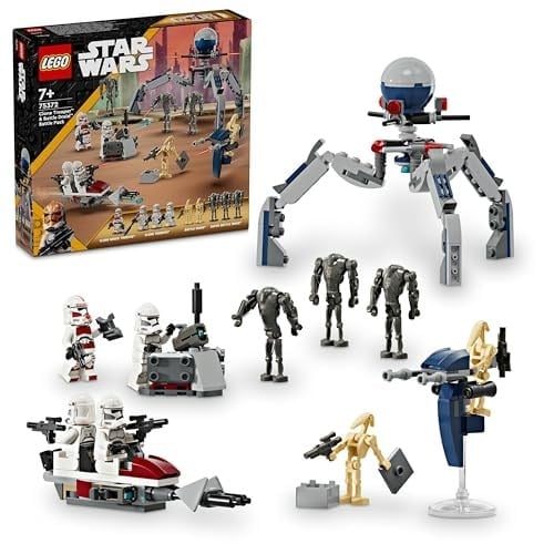 LEGO Star Wars Klon Trooper ve Savaş Droidi Savaş Paketi Seti 75372 – 7 Yaş ve Üzeri Kız ve Erkek Çocuklar için 4 Minifigür ve 5 Droid İçeren Oyuncak Yapım Seti, Doğum Günü Hediyesi Fikri (215 Parça)