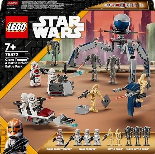 LEGO Star Wars Klon Trooper ve Savaş Droidi Savaş Paketi Seti 75372 – 7 Yaş ve Üzeri Kız ve Erkek Çocuklar için 4 Minifigür ve 5 Droid İçeren Oyuncak Yapım Seti, Doğum Günü Hediyesi Fikri (215 Parça)