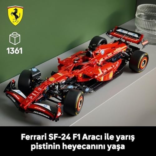 LEGO Technic Ferrari SF–24 F1 Araba 42207 – Yetişkinler için 1:8 Ölçekli V6 Motor, Vites Kutusu, Direksiyon ve DRS içeren Koleksiyonluk Yarış Arabası Modeli Yapım Seti, Hediye Fikri (1361 Parça)