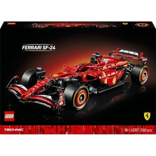 LEGO Technic Ferrari SF–24 F1 Araba 42207 – Yetişkinler için 1:8 Ölçekli V6 Motor, Vites Kutusu, Direksiyon ve DRS içeren Koleksiyonluk Yarış Arabası Modeli Yapım Seti, Hediye Fikri (1361 Parça)