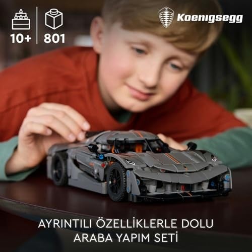 LEGO Technic Koenigsegg Jesko Absolut Gri Hiper Araba 42173 - Çocuklar için Oyuncak Yapım Seti, Doğum Günü Hediyesi Fikri (801 Parça)