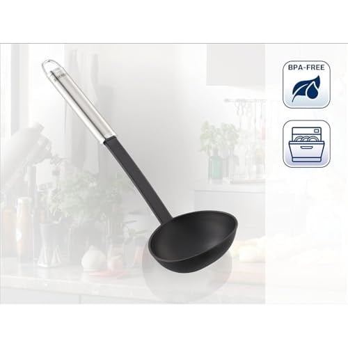 Leifheit Kepçe 32 cm naylon Sterling serisi, paslanmaz çelik ve naylondan çorba kepçesi, çiziksiz pişirmek için, oval saplı ve pratik asma halkalı, sos kaşığ - Seçenekler: Kepçe, Sebze kaşığı, spatula