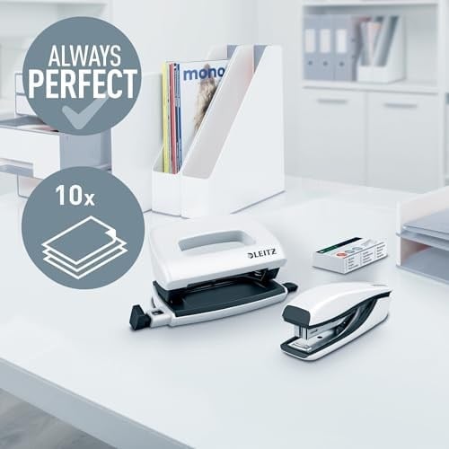 Leitz Nexxt mini delgeç ve zımba seti, 10 sayfaya kadar, P2 No. 10 zımba teli, inci beyazı, WOW, 55612001