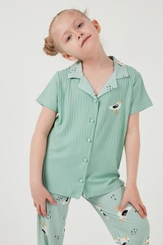 Lela Baskılı Beli Lastikli Gömlek Yaka Kısa Kollu Pijama Takımı Kız Çocuk PİJAMA TAKIMI 6576001