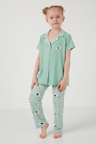 Lela Baskılı Beli Lastikli Gömlek Yaka Kısa Kollu Pijama Takımı Kız Çocuk PİJAMA TAKIMI 6576001