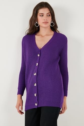 Lela Regular Fit V Yaka Düğmeli Triko Örme Uzun Hırka Bayan HIRKA 4615044