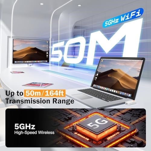 Lemorele Kablosuz USB C Verici ve Alıcı, 164FT/50M, USB-C iPhone/Tablet/Dizüstü/PCden Monitör/Projektör/TV Kutusuna Video Ses Akışı için 5G HDMI Kablosuz İletim (Beyaz)