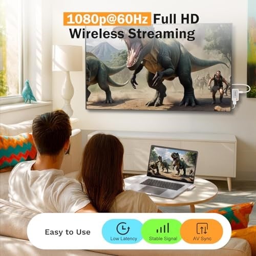 Lemorele Kablosuz USB C Verici ve Alıcı, 164FT/50M, USB-C iPhone/Tablet/Dizüstü/PCden Monitör/Projektör/TV Kutusuna Video Ses Akışı için 5G HDMI Kablosuz İletim (Beyaz)