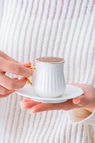 Lena 6 Kişilik Beyaz Kahve Fincanı Takımı - 90 ml