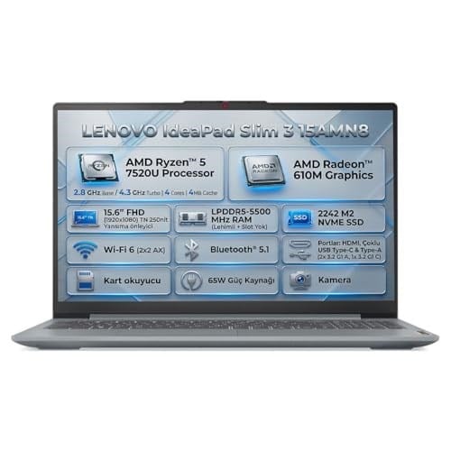 Lenovo IdeaPad Slim 3 15AMN8 | AMD Ryzen 5 7520U | Integrated AMD Radeon 610M Graphics | 15.6