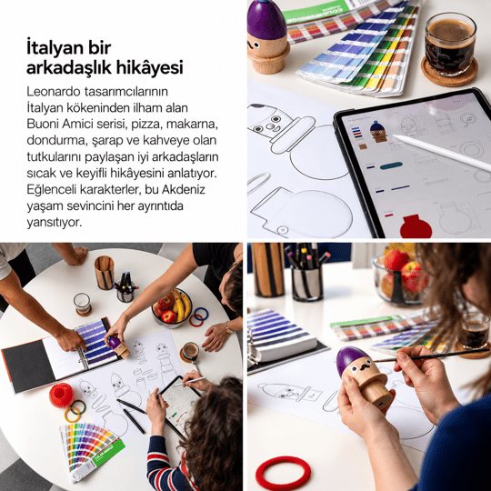 Leonardo Tasarım Ödüllü El Yapımı Premium Dekoratif Obje Buoni Amici Pizzaiolo 24 cm
