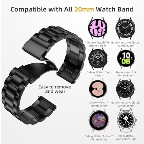 Lerobo Samsung Galaxy Watch 7 6 5 4 Band 44 mm 40 mm/Galaxy Watch 6 4 Klasik Bant 43 mm 47 mm 46 mm 42 mm/Aktif 2 40 mm 44 mm/Saat 3 41 mm, 20 mm Paslanmaz Çelik Metal Yedek Erkek Kadın ile Uyumlu