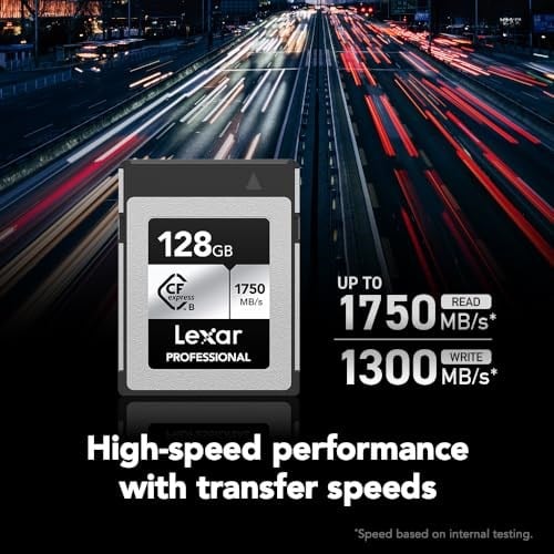 Lexar 128GB Profesyonel CFexpress Tip B Gümüş Serisi Hafıza Kartı, Fotoğrafçılar, Videografçılar, 1750/1300 MB/snye kadar, 8K Video (LCXEXSL128G-RNENG)