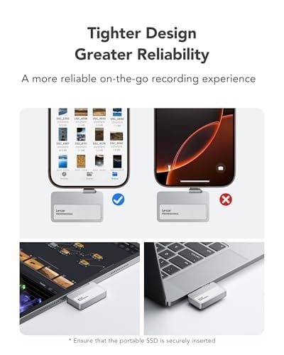 Lexar 1TB Professional Go Taşınabilir SSD, Hub ile, Apple 4K 60fps ProRes Destekler, 1050MB/sye kadar, USB 3.2 Gen 2, Sağlam, IP65, Ultracompact, iPhone 15/16 ile uyumlu, Harici SSD, Siyah