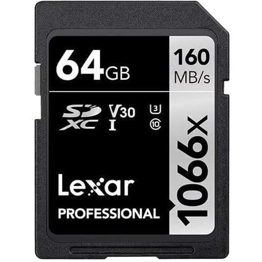 Lexar Professional 64GB 1066x SDXC UHS-I Kart, up to 160MB/s read 70MB/s write C10 V30 U3, Standart