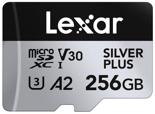 Lexar Silver Plus Micro SD Kart 256 GB, 205 MB/sye kadar Okuma Hızı, 150 MB/s Yazma Hızı, SD Adaptörlü Hafıza Kartı Micro SD, UHS-I, A2, U3, V30, Sınıf 10, 4K UHD microSDXC