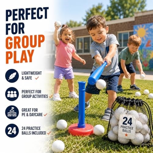 Liberty Imports 24lü Paket Küçük Çocuk Yedek T Top Plastik Beyzbol Topları Dayanıklı File Çanta - Softbol ve Beyzbol Eğitimi için 2 Düzine Pratik Oyuncak Topları (2,5 inç)