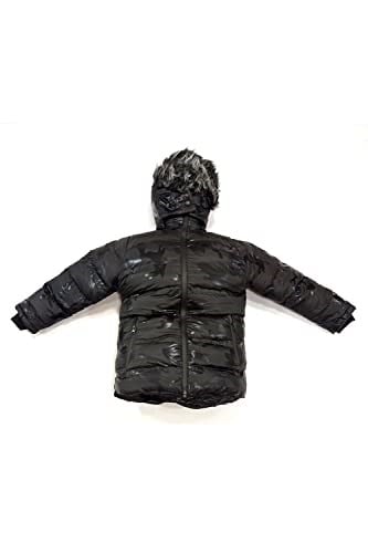 Life For Moda Erkek Çocuk Kamuflaj Desenli Fermuar Cepli Tüylü Kapüşonlu Şişme Mont Kaban