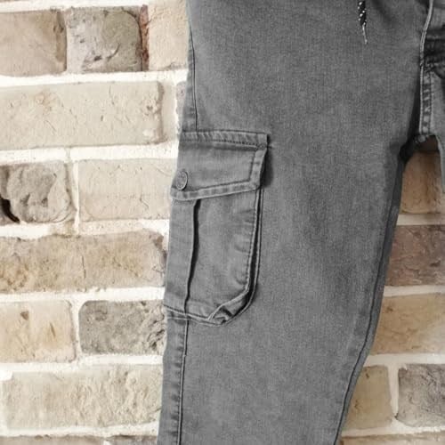 Likralı, Beli Lastikli Kot Erkek Kargo Pantolon - Erkek Kot Pantolon - Outdoor Pantolon - Gri Renk