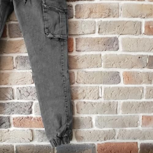 Likralı, Beli Lastikli Kot Erkek Kargo Pantolon - Erkek Kot Pantolon - Outdoor Pantolon - Gri Renk